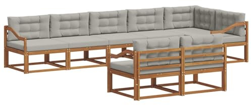 vidaXL Outdoor-Sofagarnitur mit Kissen 8 pcs Natürlich und Hellgrau, Akazienholz-Sofa, modernes Outdoor-Möbel, Garten-Lounge-Set, langlebige Terrassen-Couch, vielseitige Poolbereichs-Sitzgelegenheiten