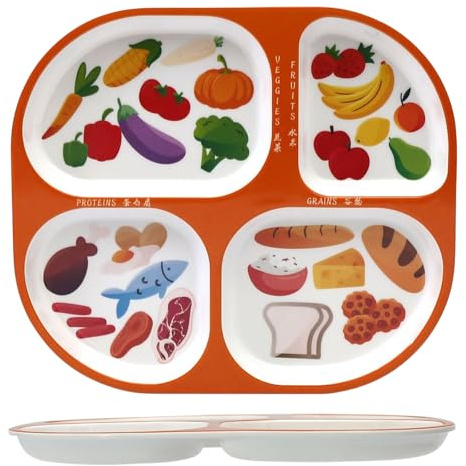 PYRUVAE Piatto Diviso In 4 Piatto Di Controllo Porzioni Per Una Dieta Equilibrata Piatto Con Dieta Sana Per Adulti E Adolescenti Ideale Per Gli Appassionati Di Fitness (Arancione)