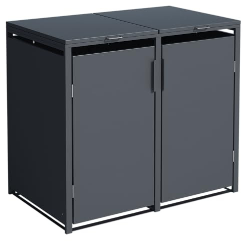 SMARTBOX 2er Mülltonnenbox für 120 l in Anthrazit - Premium Verkleidung Wetterfest & Korrosionsbeständig - Storage Cabinet Möbelschrank mit Gasdruckdämpfer Soft-Close Deckelseilzug Magnetverschluss