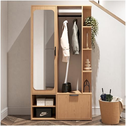 MEBLINI Garderobenschrank Flur mit Spiegel - Garderobe Schrank - Flurgarderobe schmal - Garderobe Flur Möbel Set - Flurschrank hoch - Nadia - 100x33x190cm R/L - Bookmatch Eiche