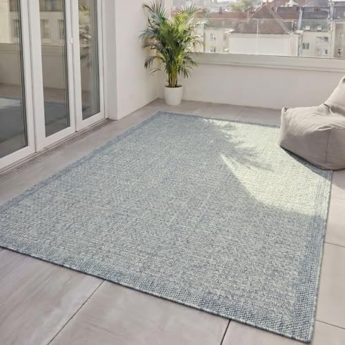 benuta Basic In- & Outdoor Teppich Wohnzimmer Iowa - Blau 200x300 cm - Boho Jute-Look wetterfest für Balkon, Terrasse - Schlafzimmer, Küchenteppich & Wohnzimmerteppich - Strapazierfähig & Robust