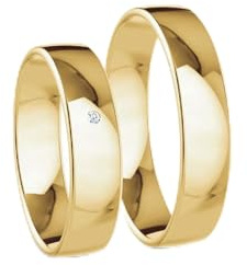 JC Trauringe Gold 333 Paarpreis Poliert I Traumhafte Eheringe breit 5 mm I Partnerringe Gelbgold mit Gravur in edler Schatulle I Klassische Hochzeitsringe Herrenring & Damenring mit Stein