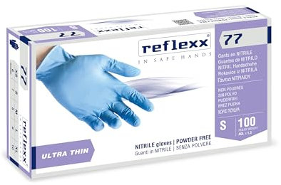 Reflexx 77100/S Guanti in Nitrile Senza Polvere ultra sottili e 100% Food, taglia Small. Monouso, ambidestri, senza lattice