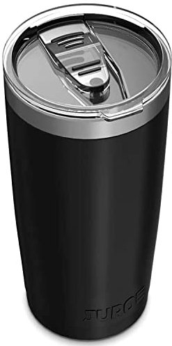 JURO - Termo aislado al vacío de acero inoxidable 590 ml, con tapas y pajita Taza viaje para café o agua, doble pared, el hogar, la oficina, trabajos aire libre, ideal bebidas heladas calientes, negro