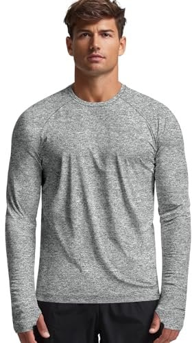 Zengjo Mens Running Top Long Sleeve with Thumb Holes(Marled Grey,M)