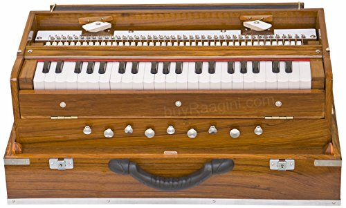 Monoj K Sardar MKS Harmonium in USA Konzertqualität klappbar Special Double Reed Natural Color 9 Stop, 3 1/2 Oktaven gepolsterte Tasche Buch Musikinstrument Indian (PDI-167)