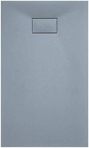 Piatto Doccia Spessore 2.6 Cm In Resina Con Griglia Di Copertura Effetto Pietra Ardesia Stone Riducibile Filopavimento Indistruttibile Antiscivolo Arredo Bagno Colore Grigio (90x120 cm)