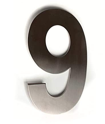 ASC FLOATING HOUSE NUMBER - Number 9 (Nine) - Brushed Stainless Steel House/Door Number - 6 / 15cm Tall