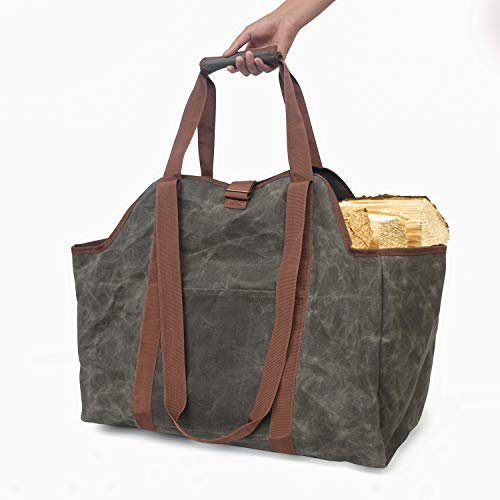 Namvo Waxed Canvas Log Tote Bag, Innen Kamin Brennholz Totes Halter, runde Holzstapel Rack Feuerholz Tr?ger, Tragen für Tubular Stand by Hearth Herd Werkzeuge Set Korb
