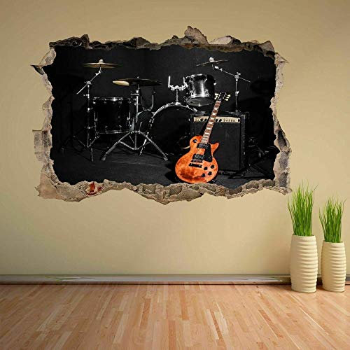 Wandtattoo - Musikinstrumente Schlagzeug Gitarren Konzert Bühne Wandaufkleber Wandtattoo 3D Aufkleber für die Wand - Wanddekoration - 80x125cm