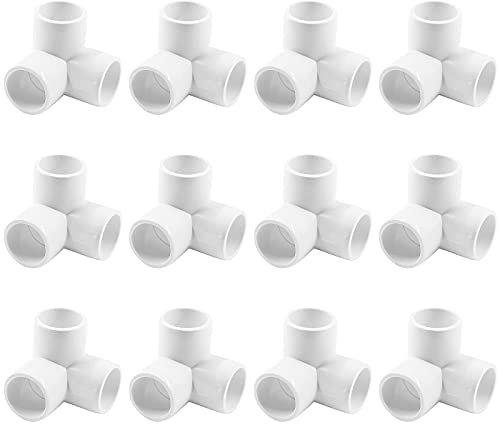 Uenhoy 12 Stück PVC-Winkelstücke, 1,27 cm, 3-Wege-PVC-Eckbeschläge, Möbel-Qualität, PVC-Verbindungsstück für Gewächshaus, Schuppen, Rohre und Baumöbel, weiß