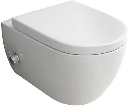 Alpenberger Hänge WC mit Bidet Funktion | Spülrandlose Toilette | WC Deckel mit Absenkautomatik | Taharet WC mit Intimdusche | Kloschüssel mit Armatur | Tiefspüler Passend Geberit (Diamond 7150 U)
