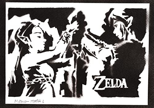 moreno-mata Zelda y Link Autentico Graffiti Hecho a Mano Handmade Poster Gamer Laminas Decorativas Pared Cuadros Decoracion Salon Modernos Regalos Originales para Hombre y Mujer