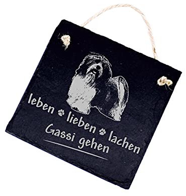 Schiefertafel Havaneser Leben, Lieben, Lachen - Gassi gehen - 11 x 11 cm