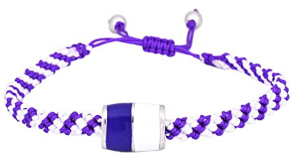 Italyanissimo Bracciale per tifosi in macramè e Argento 925 rodiato oro bianco con smalti. Bianco viola stile fiorentina. (Taglia M) 19-20 - 21 cm