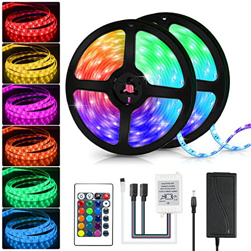 Randaco RGB LED Strip 10M(2x5m), LED Streifen, LED Lichtband 16 Farben und 4 Modi, LED Stripes Farbwechsel, mit Fernbedienung, für die Beleuchtung Von Zuhause, Schlafzimmer, Party