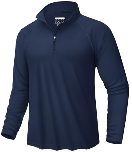 KEFITEVD Mens Long Sleeve Running Tops Summer UPF 50+ Sport Shirts UV Protection Outdoor Tops with 1/4 Zip,Navy Blue,M