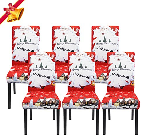 Jaotto Stuhlhussen Weihnachten 6er Set Universal,Stuhlhusse Stretch Moderne,Stuhlhussen Schwingstühle Elastische Langlebig Stuhlhussen für Feiertagsdekoration Weihnachten(Rot/Weihnachtsmann,6 Stück)