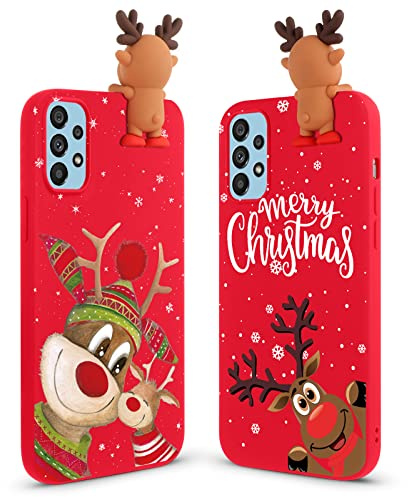 Vauki [2 Stück Weihnachten Hülle für Samsung Galaxy A52s 5G/A52 4G/5G, Rot Silikon Handyhülle 3D Cartoon Christmas REH mit Puppe Süß Case Christmas Muster Motiv Design, Lächeln Hirsch