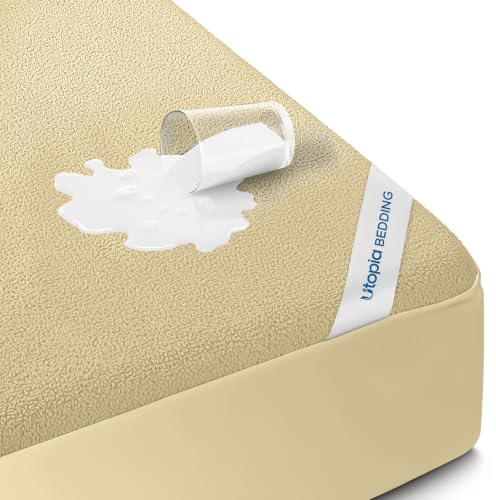 Utopia Bedding Wasserdichter Matratzenschoner, Queen-Size-Größe, Premium-Frottee-Matratzenbezug, 200 g/m², atmungsaktiv, Spannbetttuch mit dehnbaren Taschen (Beige)