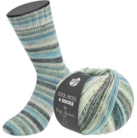 LANA GROSSA Cool Wool 4 Socks Print | Bedrucktes Merino-Sockengarn aus mehrfach verzwirnten Einzelfäden | Handstrickgarne aus 75% Schurwolle (Merino) | 100g Wolle zum Stricken & Häkeln | 420m Garn