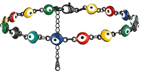 Supcare Damen Evil Eye Fußkette Böser Blick Fußkettchen Teufelsauge Türkisches Auge Fußband Strand Sommer Fußschmuck Nazar Boncuk Boho Amulett Schutz Glücksschmuck für Frauen Mädchen aus Edelstahl