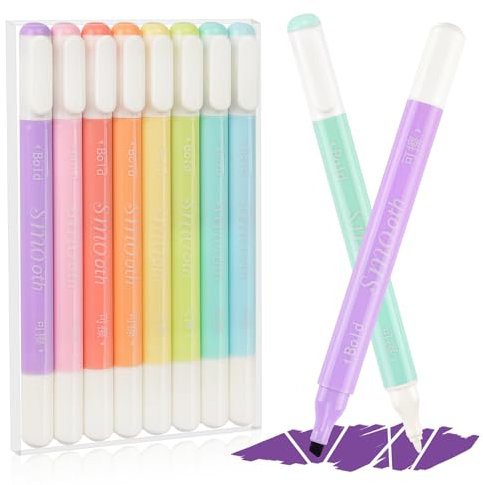EooUooIP Highlighter Pens, Erasable Highlighters, Double Ended Highlighter, 8 Pcs Colors Broad and Fine Tips Pastel Highlighters Marker Set Assorted Colors, for Student Office Classroom