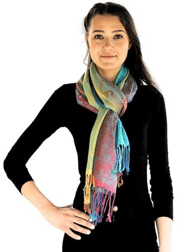 NELUHA Pashmina Schal bunt traditionell gemustert für Damen und Herren Schultertuch Tuch 185cm x 70cm Stola regenbogenfarben