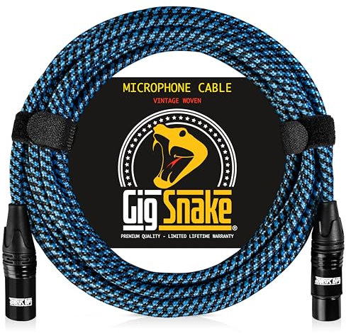Gig Snake Microphone Cable 15 ft - Blue XLR Male to Female Mic Cable - Professional Studio Quality Microphone Cord and XLR Patch Lead - Reliable Dynamic Low Noise Braided Microphone Wire