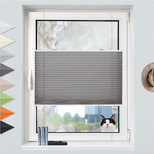Plissee ohne Bohren Klemmfix Anthrazit 90x170cm(BxH) Plissees Plisseerollo Blickdicht Jalousie Faltrollo Rollos für Fenster & Tür