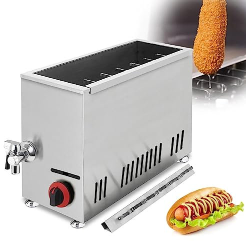 HYQNG Kommerzielle Gas-Fritteuse, 21 l, Käse-Hot-Dog-Stick-Maschine, Wurst-Grill-Herd, 12 Stück Wurst-Bratgeräte, einstellbare Temperatur, Corn-Dog-Fritteuse für Hot Dogs auf einem Griff, Käse-Sticks