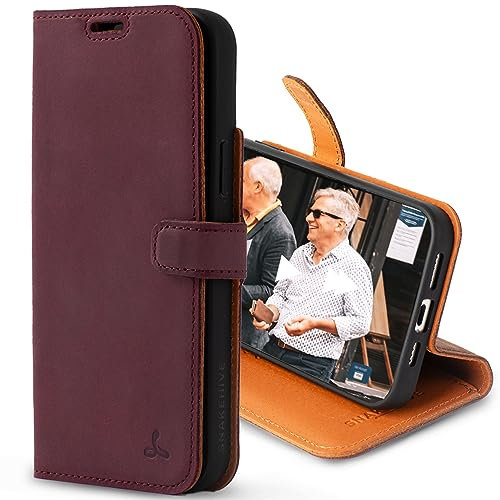 Snakehive Leather Wallet for iPhone 15 Plus || Real Leather Wallet Phone Case || Genuine Leather with Viewing Stand & 3 Card Holder || Flip Folio Cover with Card Slot (Plum)