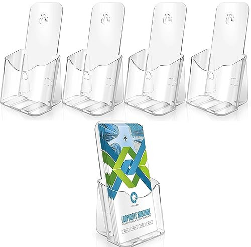Niciksty Lot de 4 présentoirs pour prospectus Transparent Format DIN, porte-brochures muraux ou de bureau pour flyers DL et cartes postales DIN A5