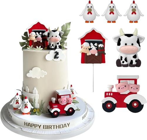 6 Stück Bauernhof Tier Cake Topper, Cupcake Tierfiguren Dpielzeug, Kuchen Deko Geburtstag, Bauernhof Geburtstag Deko, für Kuchen Dekoration Kindergeburtstag (Rot)