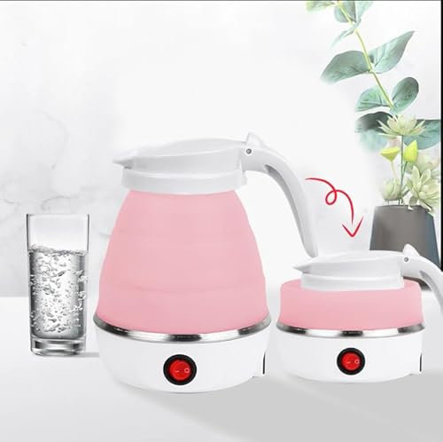 Portable Collapsible Kettle Mini Foldable Electric Kettle Suitable for Home Travel and Camping (Pink)
