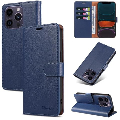 STAWLKA Case for iPhone 11 Pro, Premium PU Leather Flip Magnetic Buckle Wallet Case Kickstand Blocking RFID Shockproof Protective Phone Cover for iPhone 11 Pro - Blue