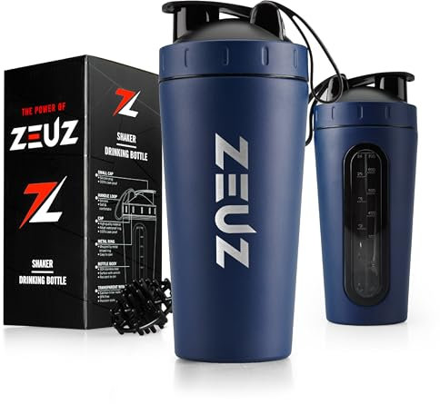 ZEUZ® Shaker premium in acciaio inox, shaker per proteine, shake, senza BPA, 700 ml (blu navy)