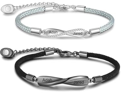 lorajewel Partnerarmbänder mit Namen Gravur Foto Projektion Armband Magnetische Paar Armbänd Personalisiertes Pärchen Armband Freundschaftsarmband Leder Edelstahl Geschenk
