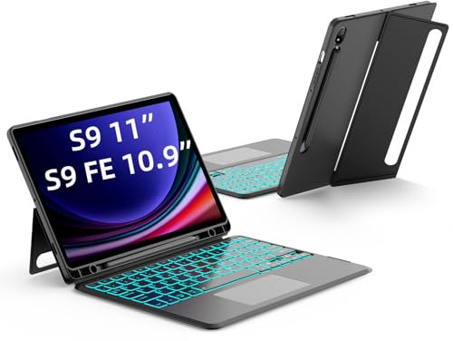 JUQITECH Trackpad Keyboard Case for Samsung Galaxy Tab S10 Lite S10 FE 2025 S9 FE 10.9 Inch S9 11 Inch 2023, Soft Protector Case Kickstand Magnetic Detachable Wireless Backlit Keyboard, S Pen Slot