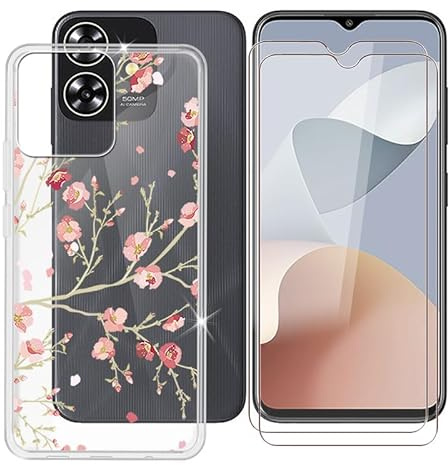 BUNAL für ZTE Blade V50S (6.60) Handyhülle + Displayschutz(2 Sätze), Silikon Hülle rutschfeste Stoßfest Sturzsichere Schutzhülle Weich Bumper Case - Kleine Blumen