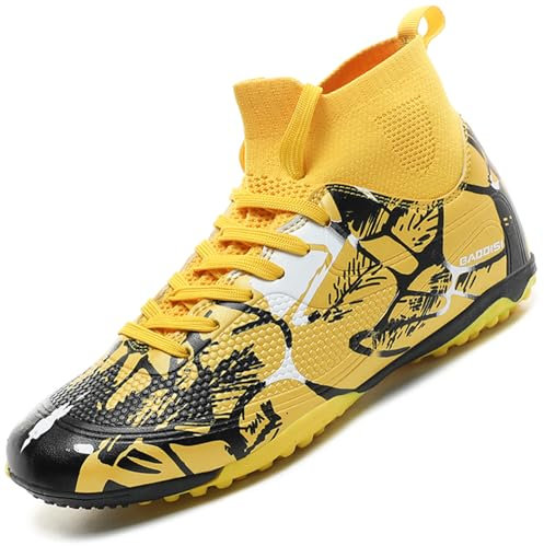 VTASQ Boys Football Boots Shoes Kids Astro Turf Trainers Kids Non-Slip Teenager Outdoor Football Shoes Girls Breathable Sneakers Unisex Golden 13UK