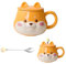 Bocguy Tasse Shiba Inu, tasse en céramique chien drôle avec couvercle et cuillère, tasse à café créative Shiba Inu Kawaii en céramique, tasse mignonne adaptée au café, au thé et au lait (420 ml)