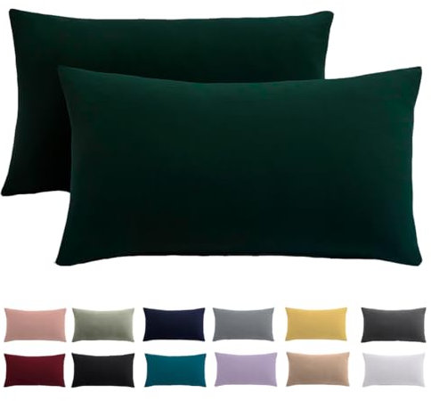 Kissenbezug 30x50 2er Set - Kopfkissenbezug 30 x 50 cm Grün Für Kissen 100% Mikrofaser Kissenhülle Bügelfrei & Knitterfrei mit Reißverschluss