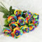 Laelfe 12 Pcs Artificial Rainbow Roses Long Stem Faux Silk Flowers Fake Colorful Roses for Home Wedding Bathroom Kitchen Decorations (Colorful)