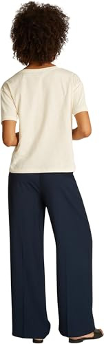 Tommy Hilfiger Camiseta Manga Corta Mujer con Cuello de Pico, Beige (Calico), M