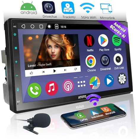 ATOTOEXCEL A6PF Radio de Coche Android 2 DIN, 7 Pulgadas Dab+ Radio, inalámbrico CarPlay e inalámbrico Android Auto, Tethering de WiFi/BT/USB, Doble Bluetooth, GPS Navegador Coche, 2G+32G