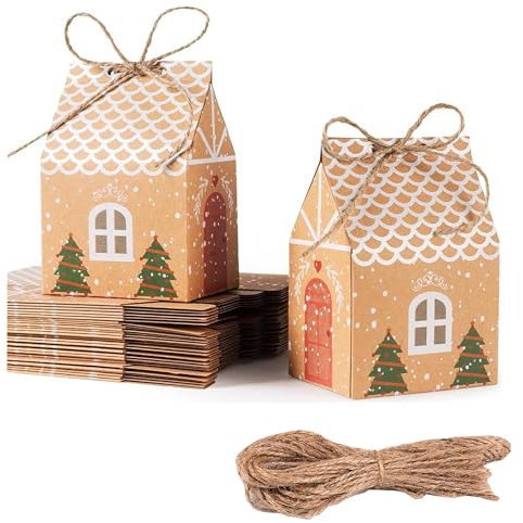 20 Stück Geschenktüten Weihnachten, Papiertüten Party Geschenkboxen, Kraftpapier Weihnachtsbox Süßigkeitenbox Adventskalender DIY Dekorationen (20 Stück)