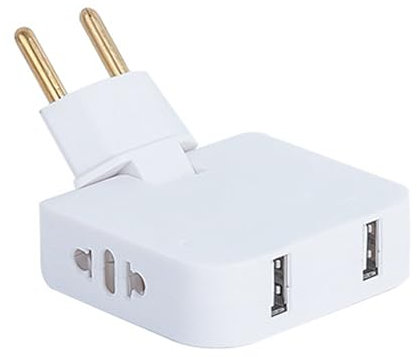 SHUBEIEUMI Prise Multiple, Multiprise avec 4 Prises, Multiprise avec Tête Rotative à 180 Degrés, Prise Multiple avec 2 Adaptateurs Européens et 2 Prise USB, 110-250V (Blanc)