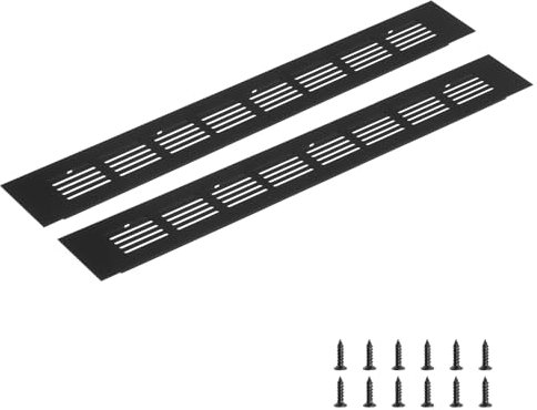 sourcing map Rectangle Ventilation Grille, Aluminum Alloy Mesh Air Vent Cover Louvered Ventilation Cover with Mounting Screws for Cabinet Shoe Closet (350x50mm/14x2, Black)
