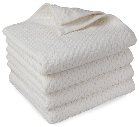 DoubleDry Popcorn Handtücher Set– 4er Set 70x140 cm Baumwolle – 420 g/m² – Weich & Saugstark – Badetuch badehandtücher - Oeko-Tex Made in Green Zertifiziert (Creme)